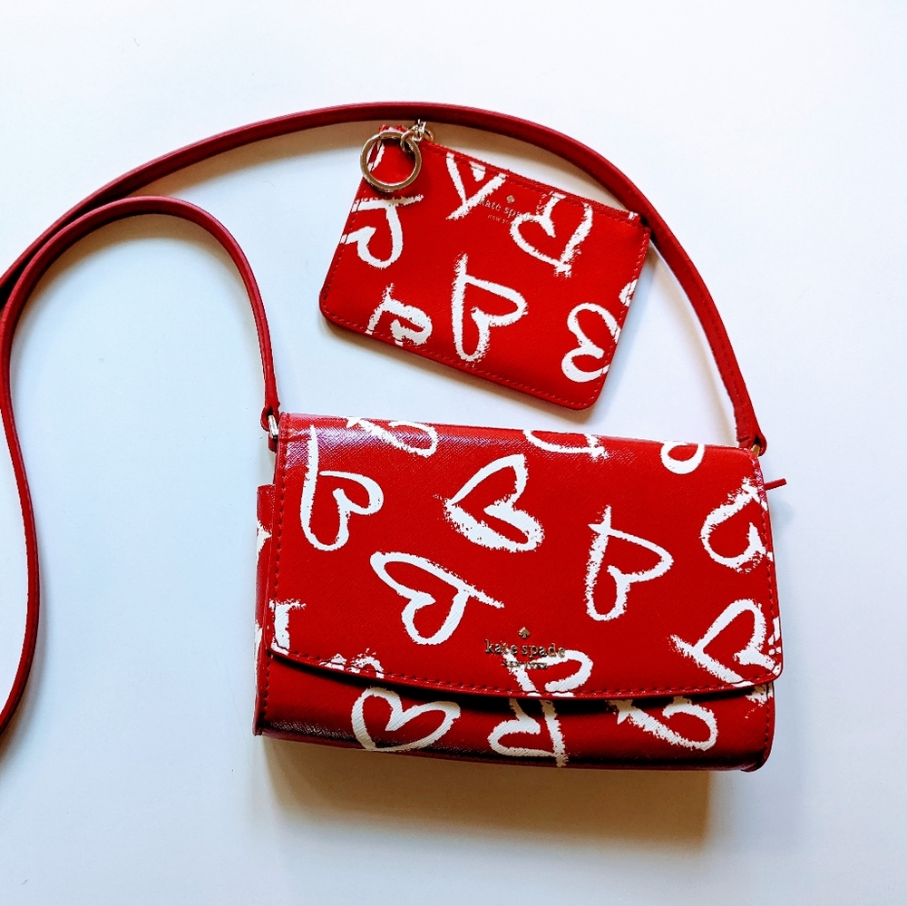 Kate Spade Laurel Way Lipstick Hearts Bitsy & Addison Crossbody EUC